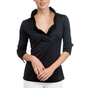 NWT Gretchen Scott black Jersey Ruffle neck 3/4 length sleeve top size xl